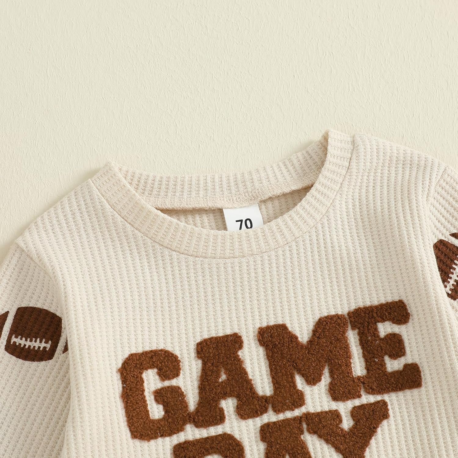 Toddler Baby Boy Football Outfits Fall Winter Clothes Game Day Embroidery Crewneck Sweatshirt + Pants Waffle Set