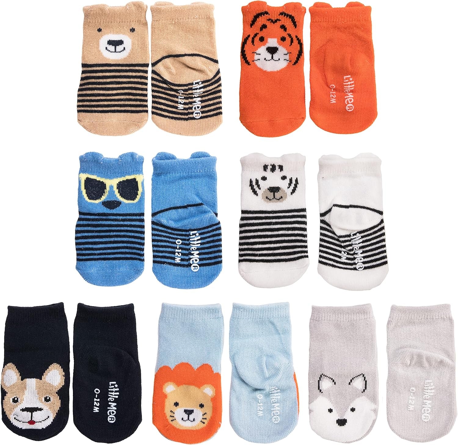 8-Pack Baby Socks, Animal Charter Themed, 0-12 Months