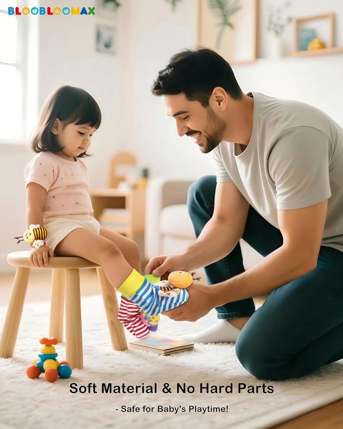 Wrist Rattle Socks and Foot Finder Set, Infant Girl Boy Toys for Babies 0-36 Months, Newborn Hand & Foot Toys for 0 to 3 Years, Baby Shower Gifts Set (Red Gift Box)