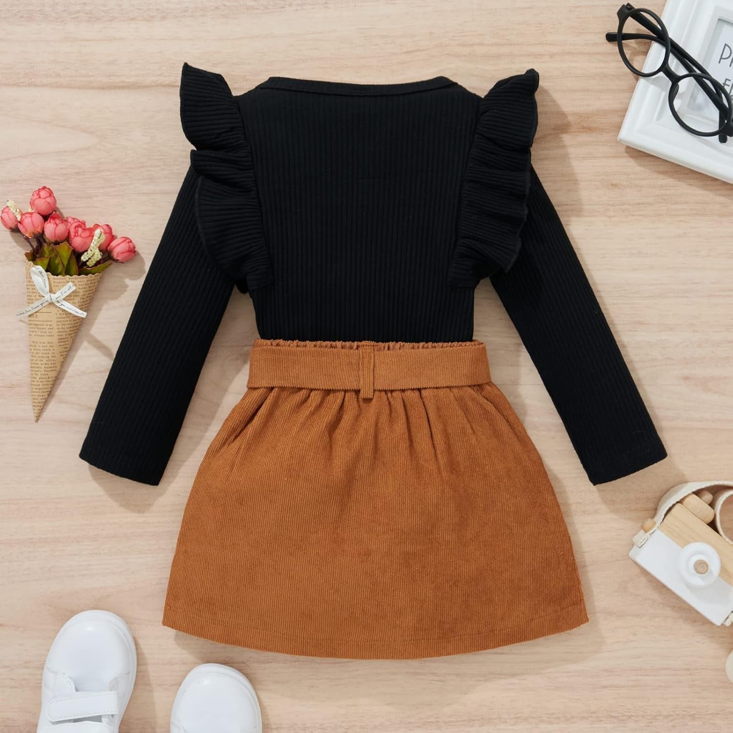 Baby Toddler Girl Outfits Fall Winter Clothes Turtleneck Knitted Cotton Long Sleeves Tops & Button Mini Skirts Set