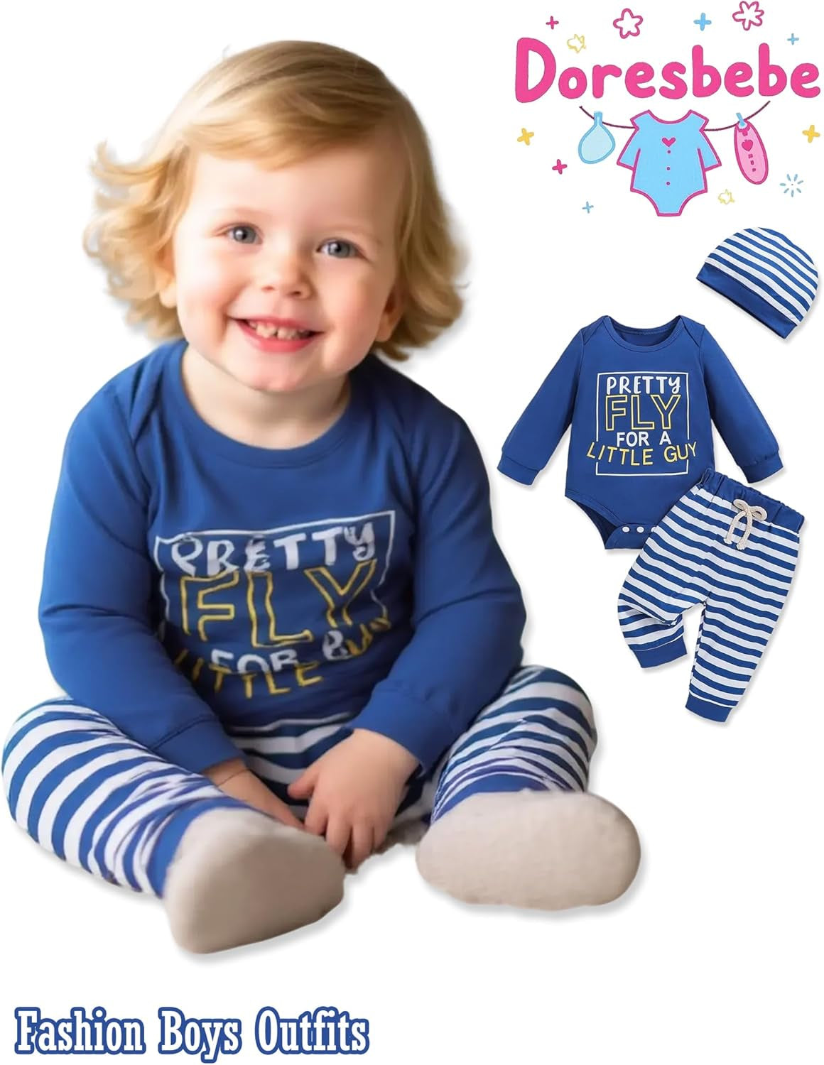 Newborn Baby Boy Clothes Boy Outfit Infant Romper Winter Fall Long Sleeves Pants Set Hat 3PC