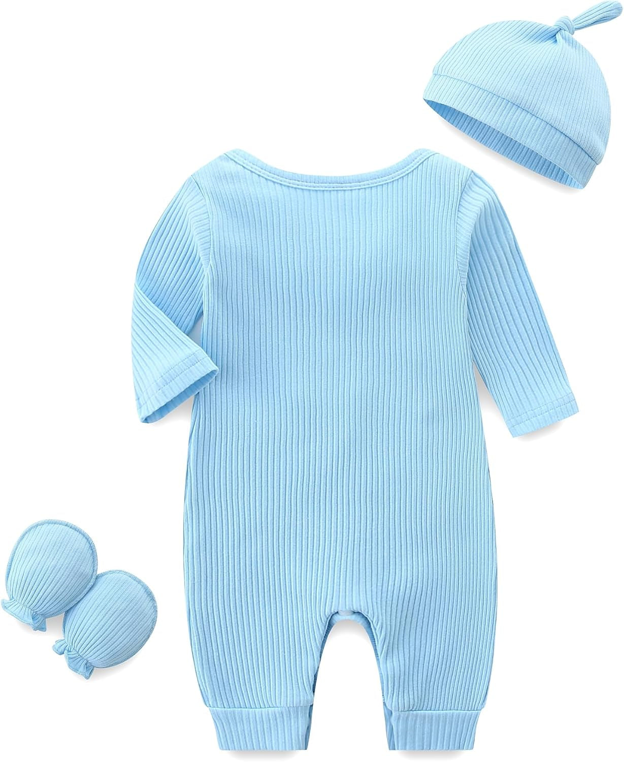 Baby Romper with Baby Mittens & Newborn Hats Footless Long Sleeve Solid Onesie Hi Im New Here