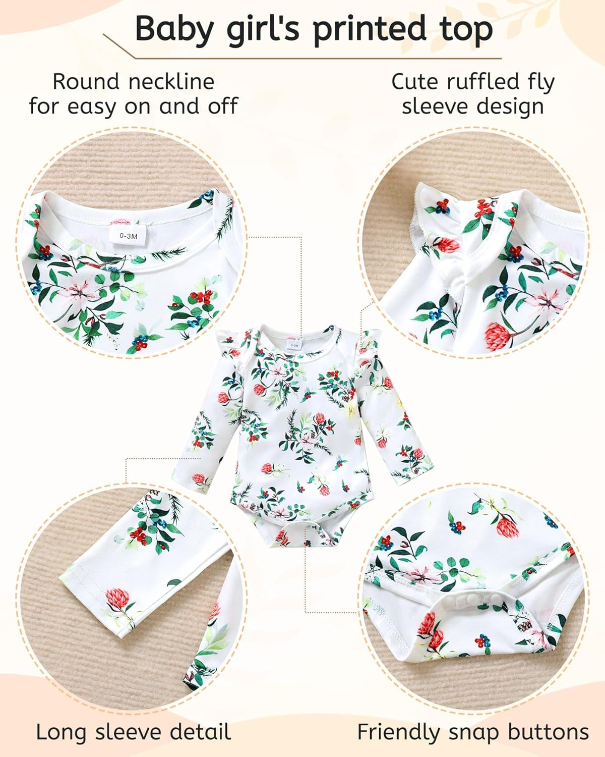 Baby Girl Clothes Newborn Infant Girl Outfits Floral Romper+Pants+Headband Fall Baby Layettes for Clothing 0-18 Months