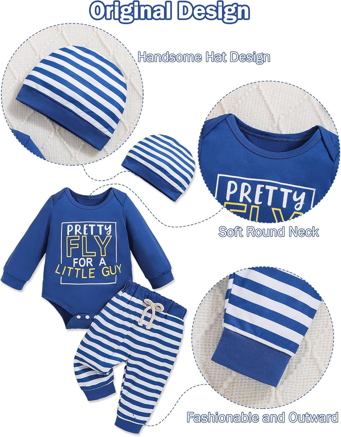 Newborn Baby Boy Clothes Boy Outfit Infant Romper Winter Fall Long Sleeves Pants Set Hat 3PC