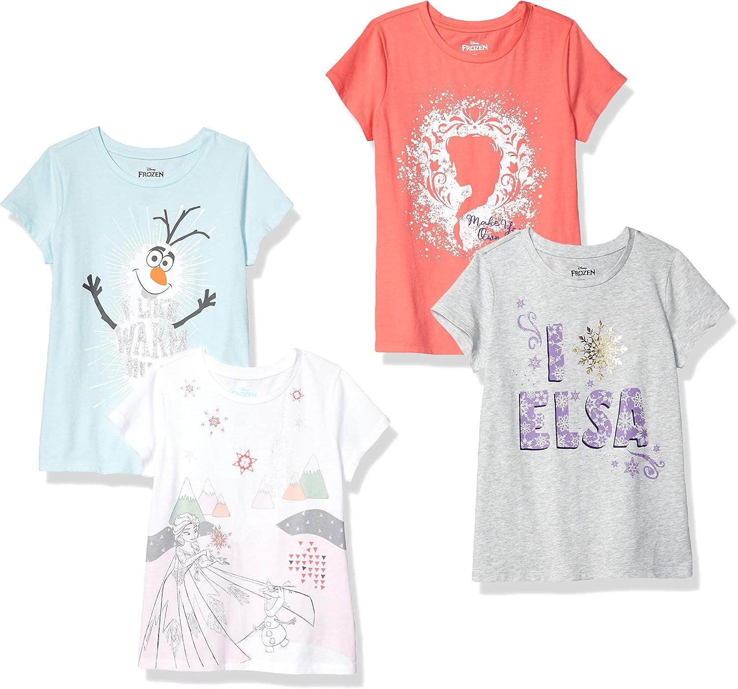 Disney | Marvel | Star Wars | Frozen | Princess Girls and Toddlers' Short-Sleeve T-Shirts, Multipacks