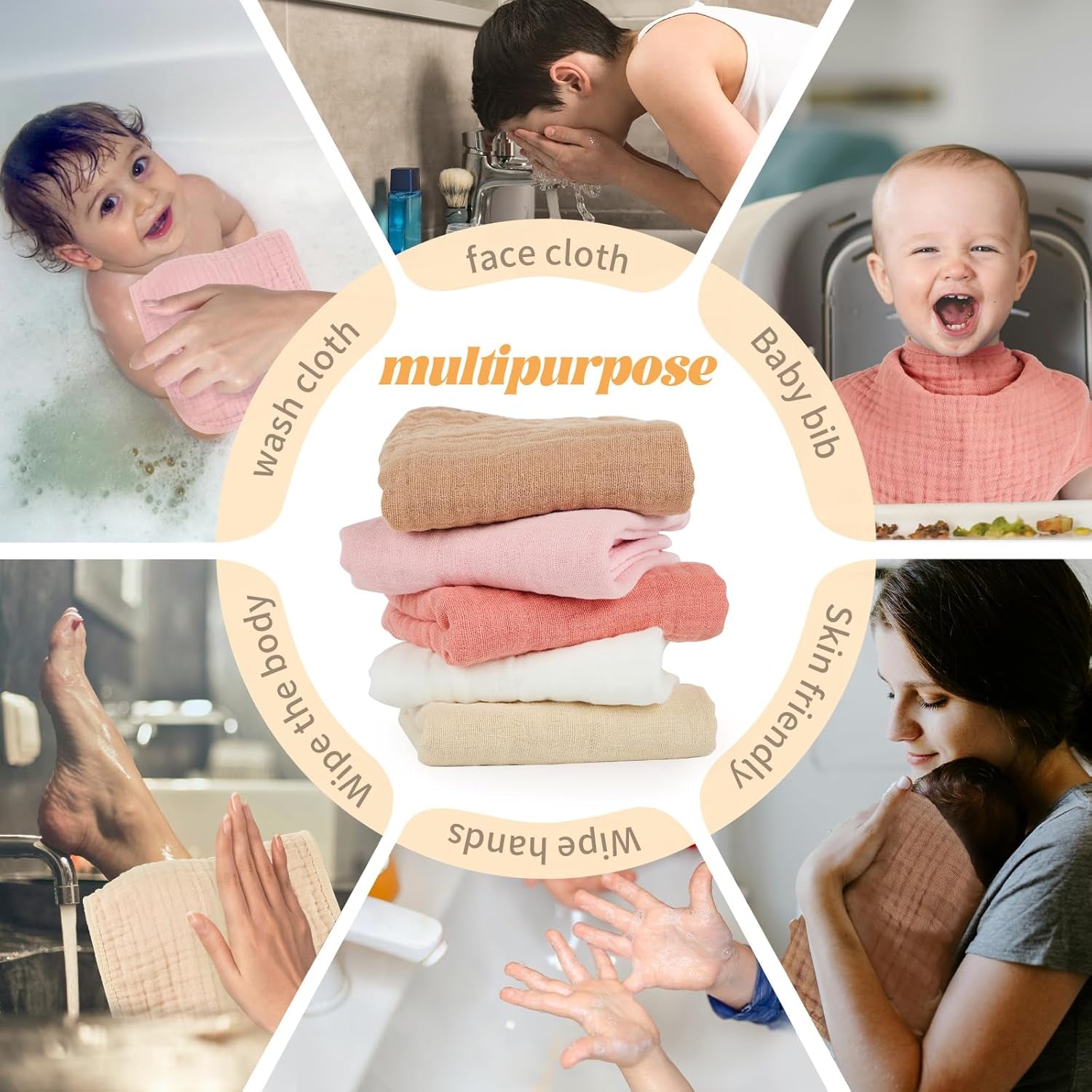 Muslin Burp Cloths 100% Cotton Baby Burp Cloths Soft, Absorbent 10X20 Inches for Girls and Boys Baby Essentials