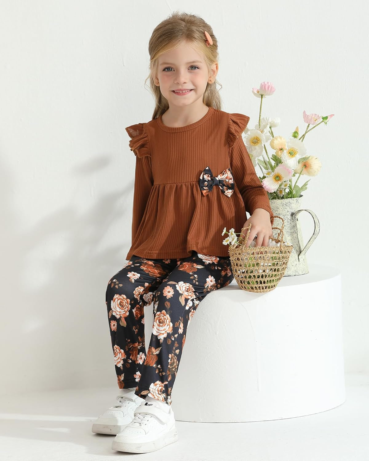 Toddler Girl Clothes Long Sleeves Ruffle Top Floral Pants Cute Fall Winter Daily Casual Toddler Outfits