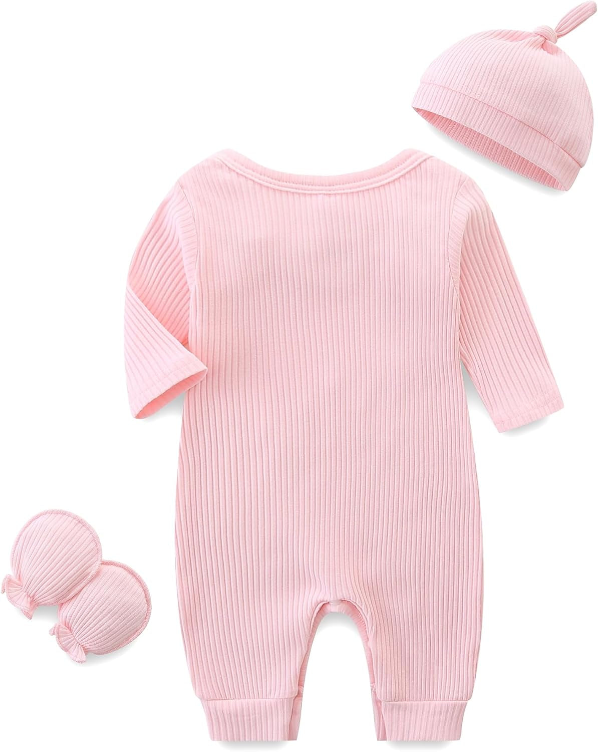 Baby Romper with Baby Mittens & Newborn Hats Footless Long Sleeve Solid Onesie Hi Im New Here