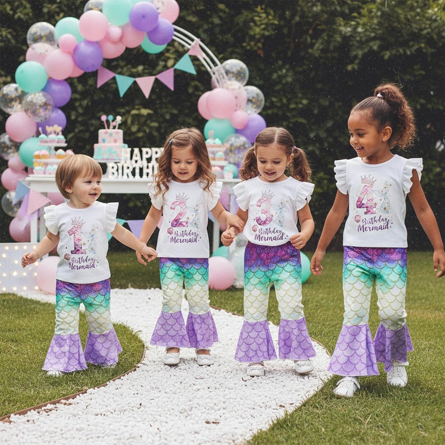 Toddler Baby Girl Birthday Mermaid Outfit 2Nd 3Rd 4Th T-Shirt Top with Mermaid Pants Summer Cake Smash Clothes Set