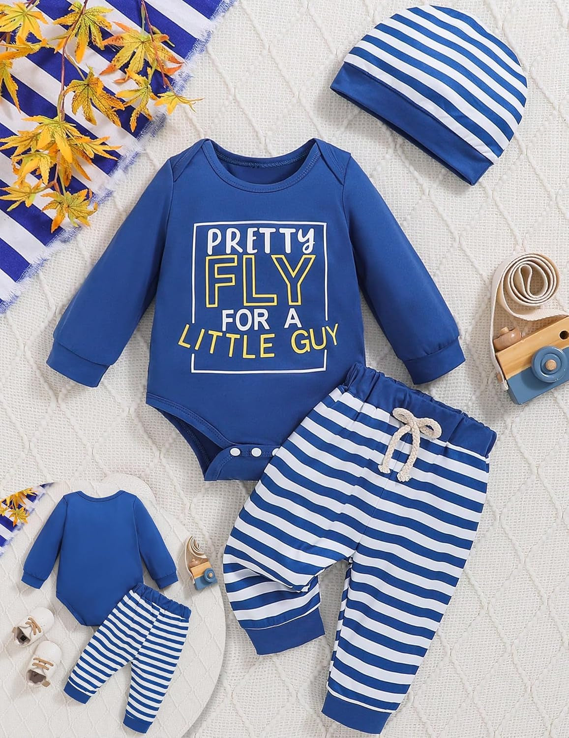 Newborn Baby Boy Clothes Boy Outfit Infant Romper Winter Fall Long Sleeves Pants Set Hat 3PC