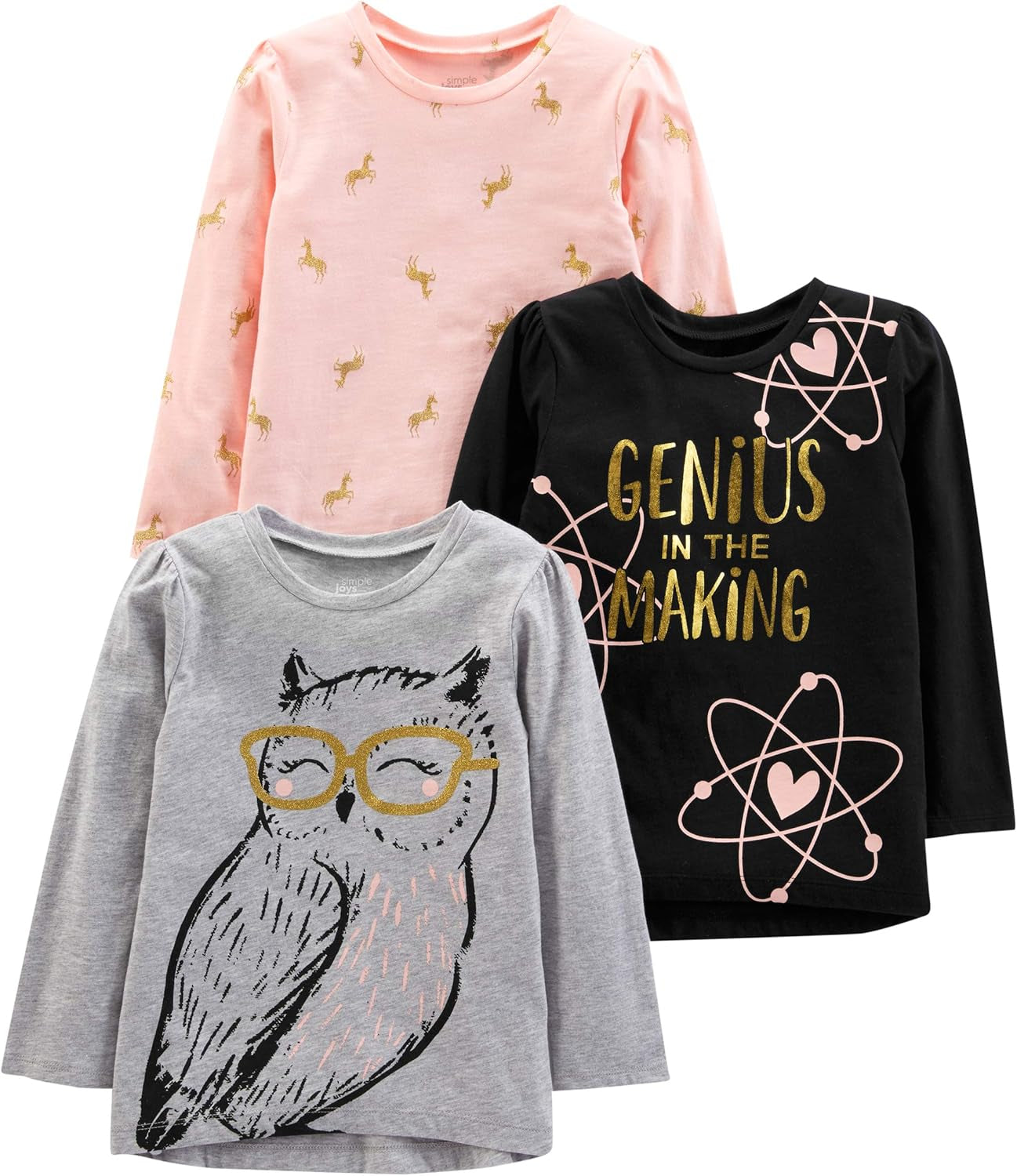 Baby-Girls 3-Pack Graphic Long-Sleeve Tees